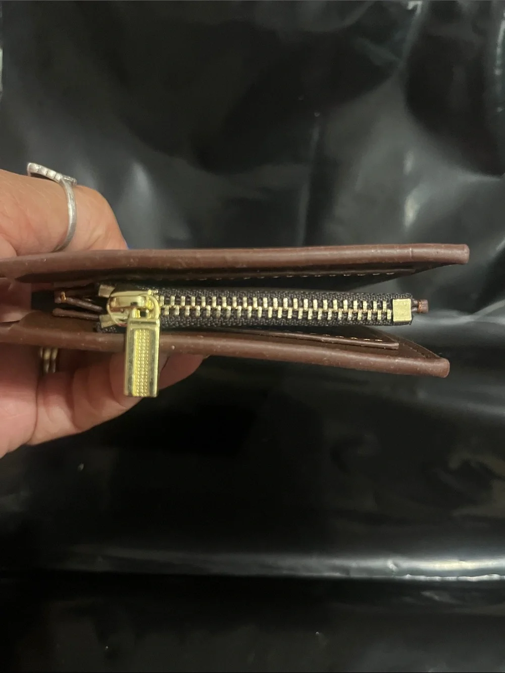 Debossed Leather Bifold Wallet in Warm Brown